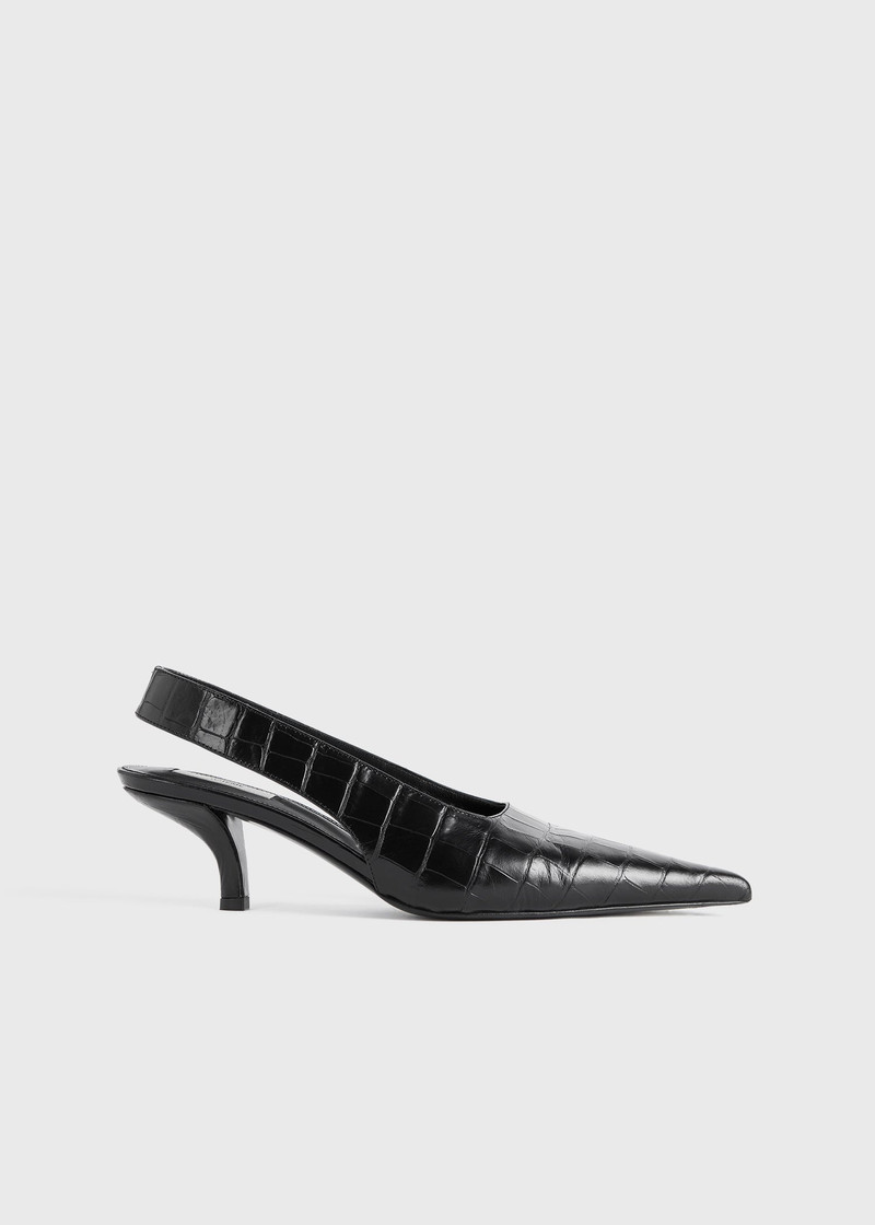 Classic croco-embossed slingbacks black 1