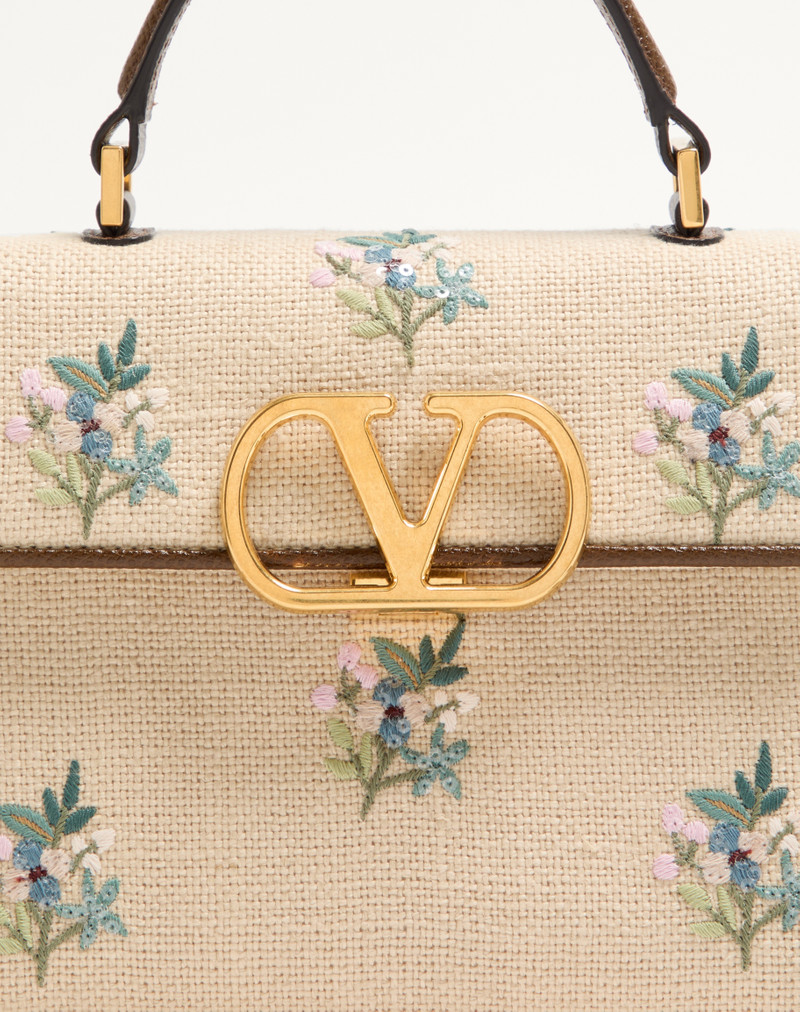 VALENTINO GARAVANI VSLING SMALL HANDBAG IN LINEN WITH EMBROIDERY 8