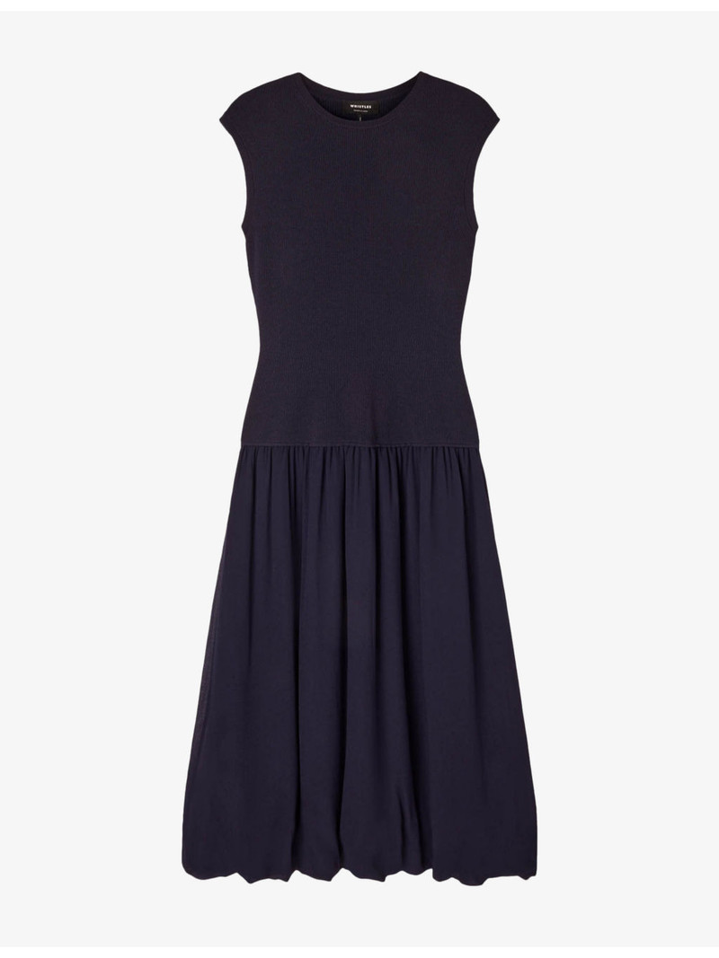 Crewneck Bubble-Hem Stretch-Knit Midi Dress 1