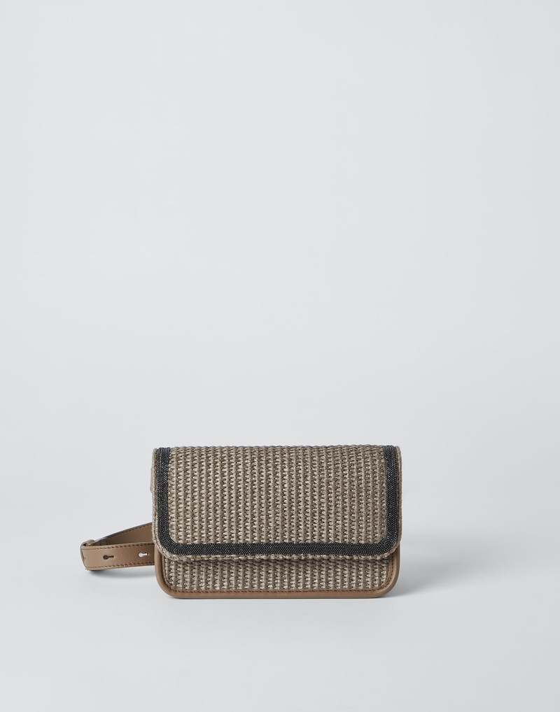Techno raffia and calfskin bag with precious contour 1