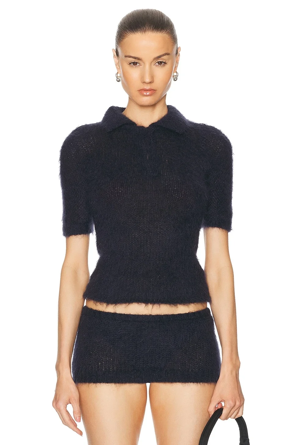 Fuzzy Short Sleeve Sweater - 1