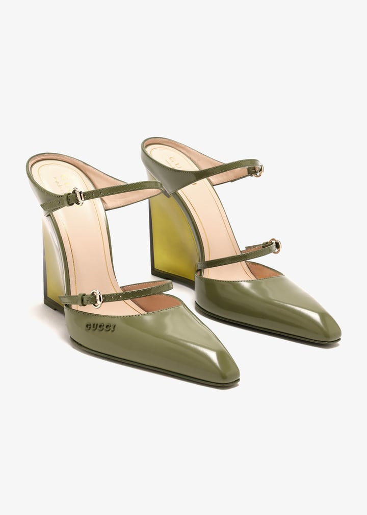 Gucci Logo Leather Wedge Mules - 2