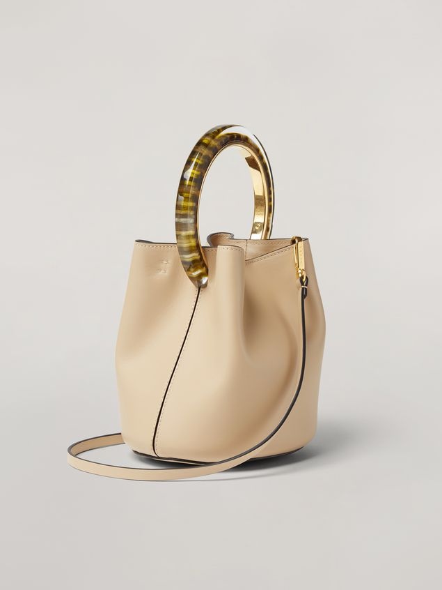 PANNIER BAG IN CALF LEATHER WITH RESIN AND METAL HANDLE WHITE - 3