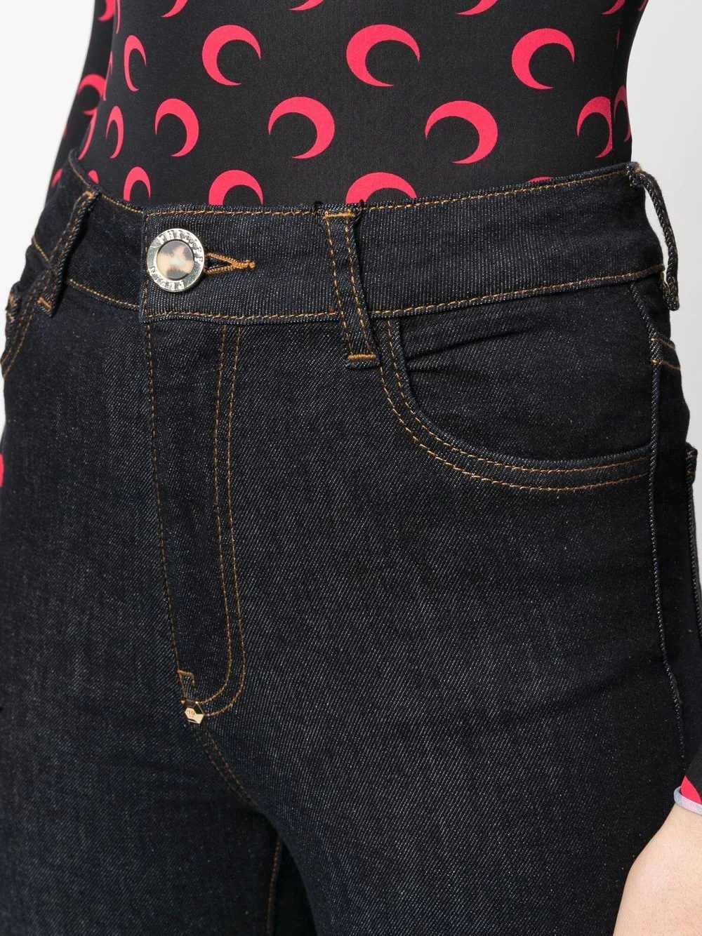 skull embroidered logo skinny jeans - 5