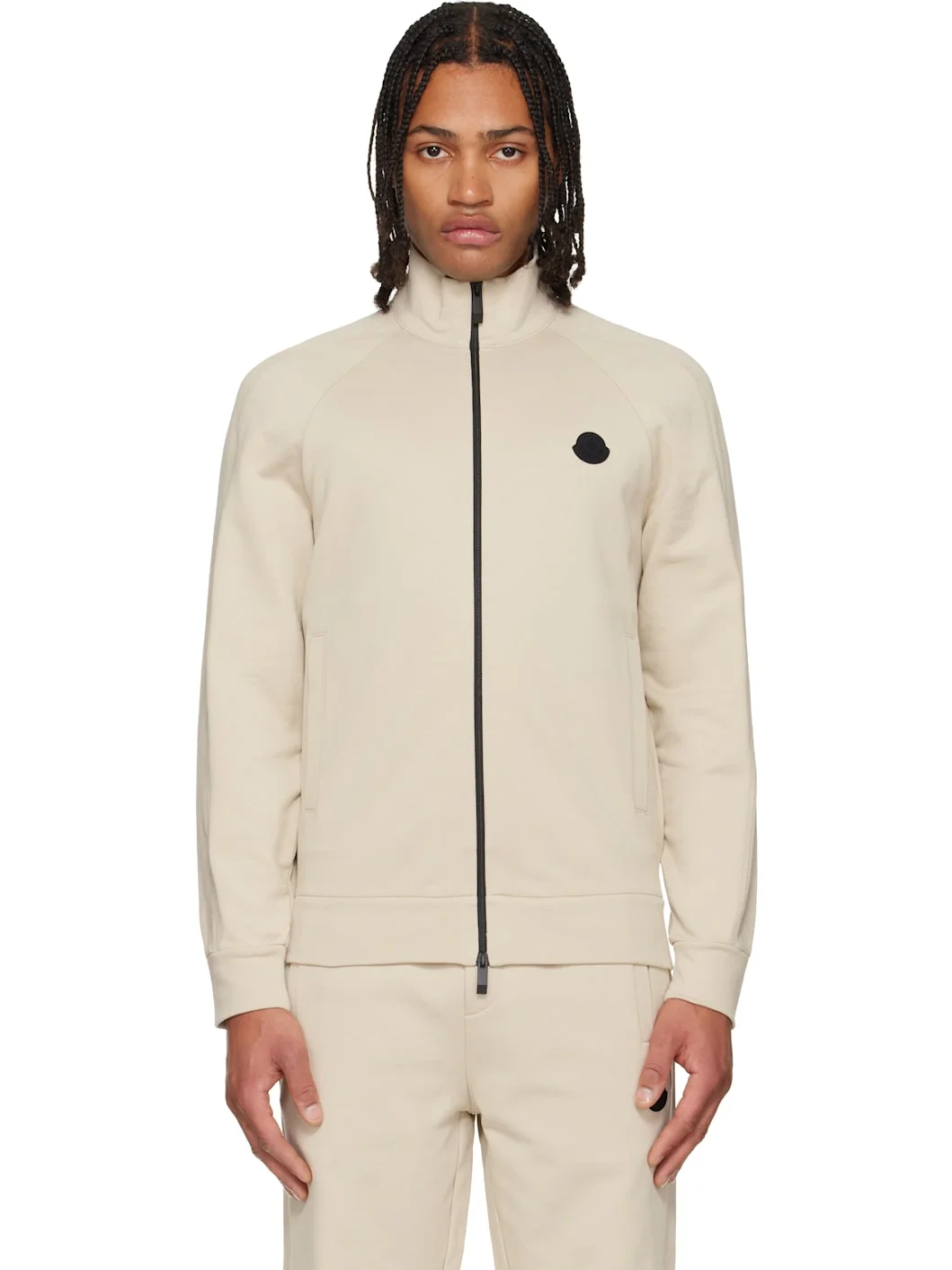 Beige Cotton Zip-Up Track Jacket - 1