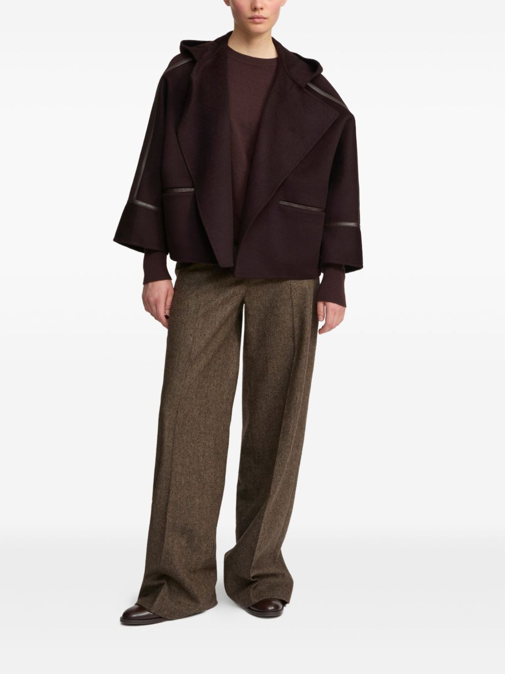 hooded leather-trimmed jacket - 2