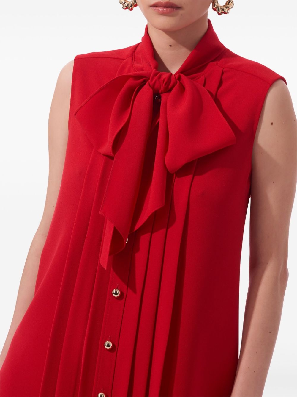 pintuck tie-neck mini dress - 4