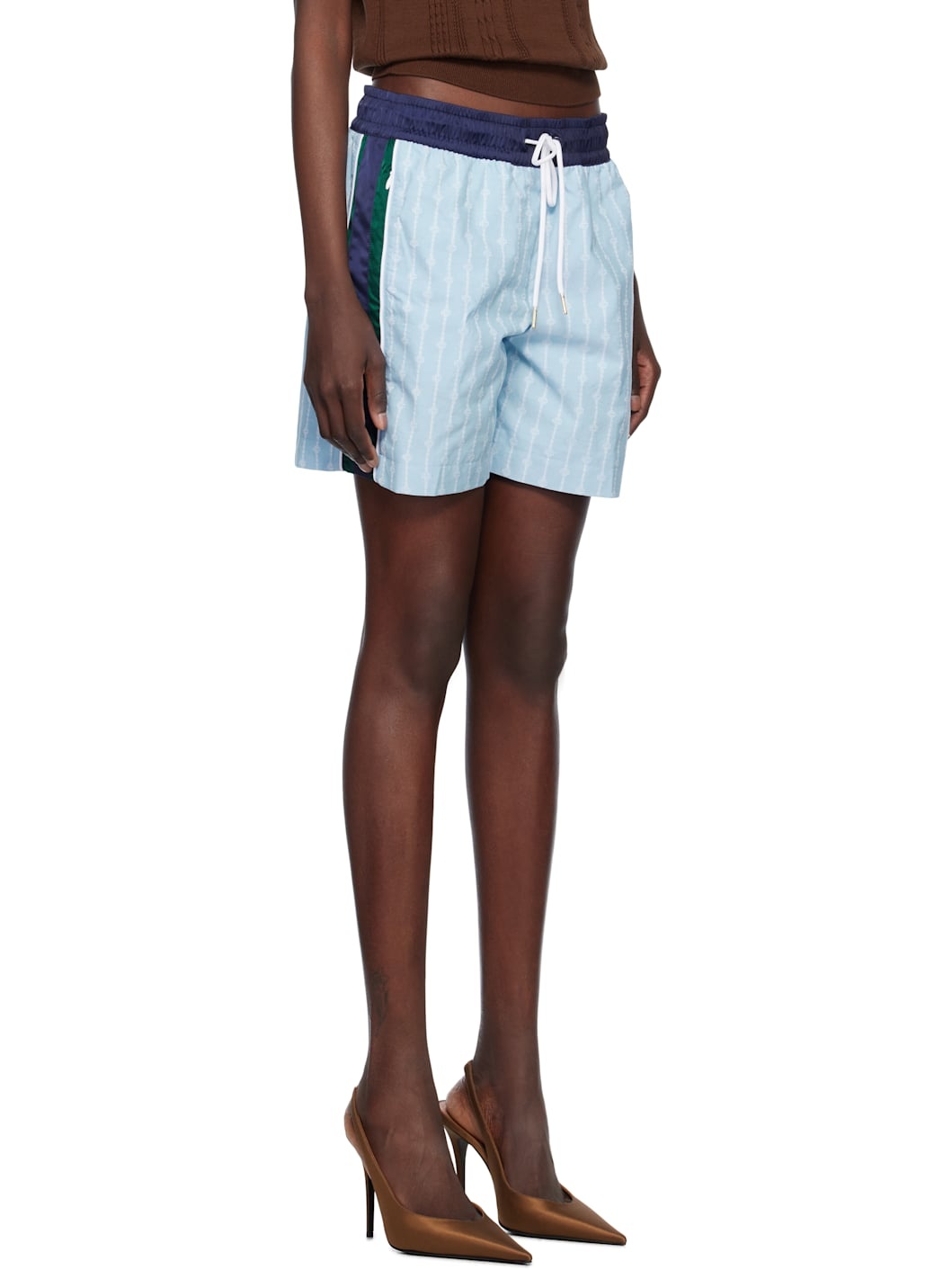 Blue Pinstripe Laurel Track Shorts - 2
