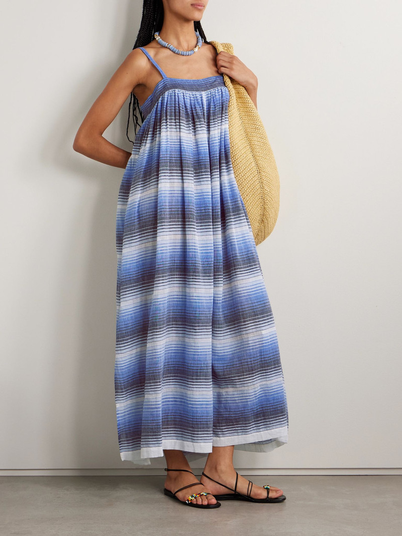 lemlem Eda striped cotton-gauze midi dress Bright blue outlook