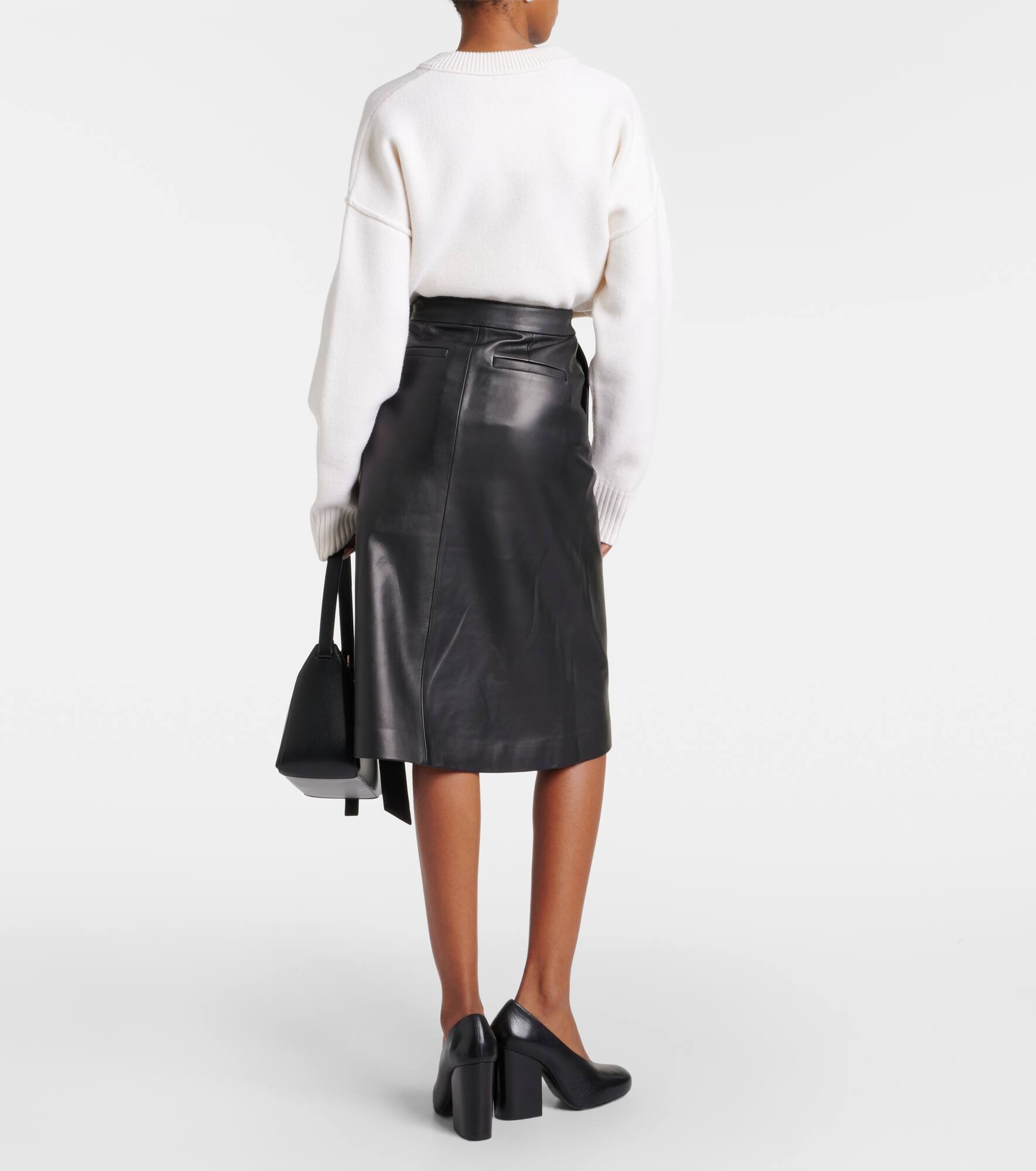 Wrap leather midi skirt - 3