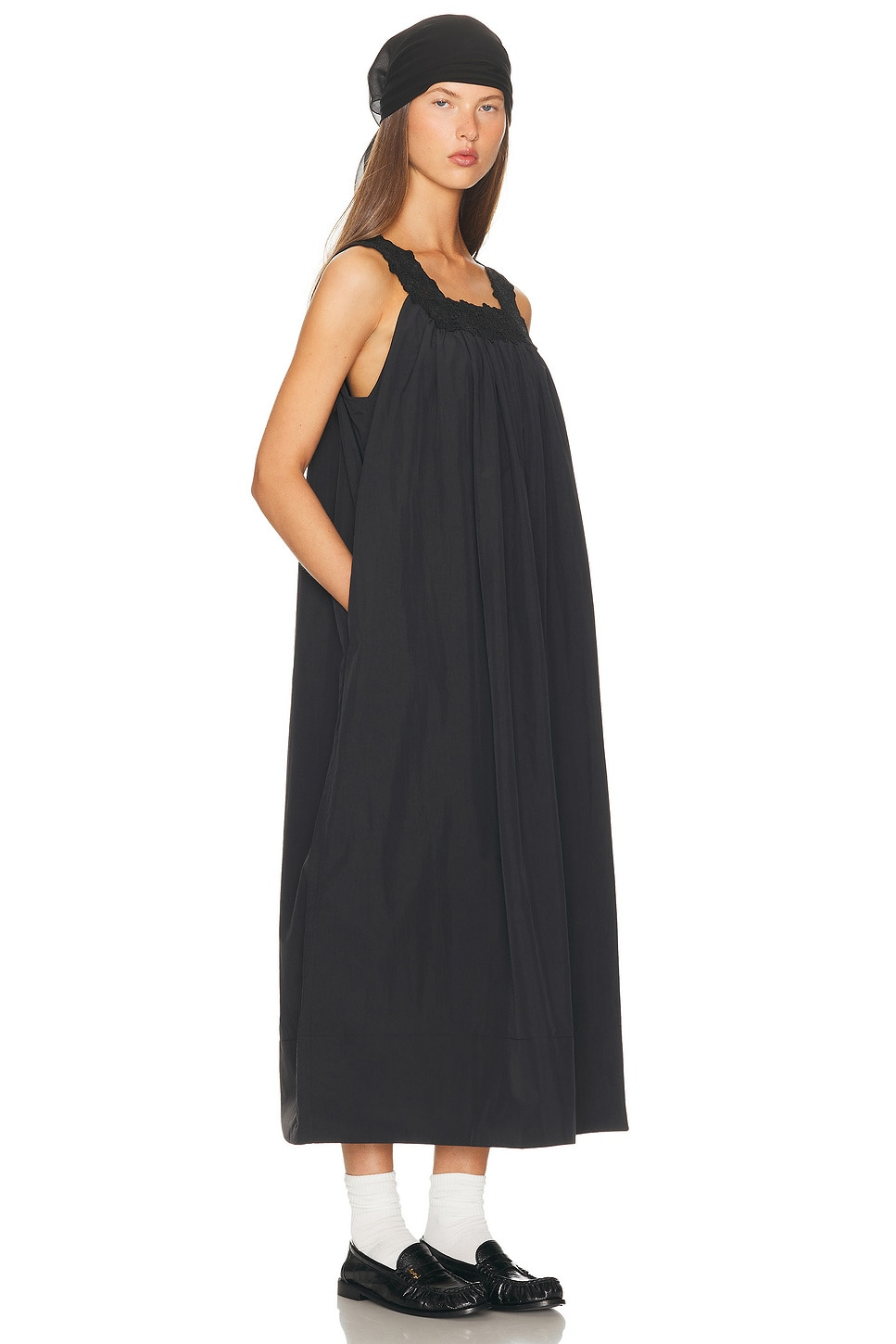 Midi Dress With Lace in Tech Poplin - 2