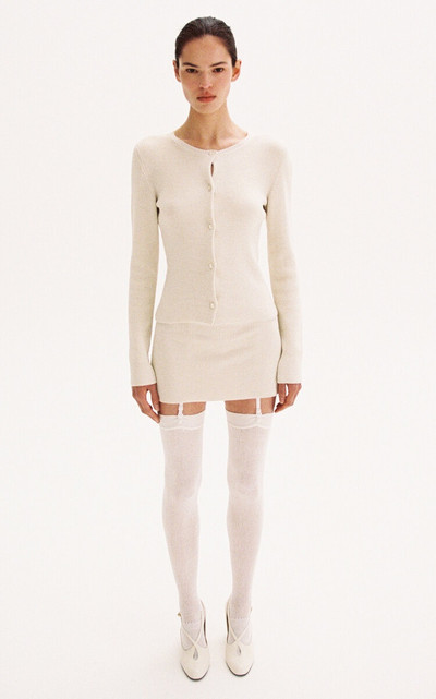 AYA MUSE Eris Ribbed-Knit Stretch-Cotton Cardigan off-white outlook