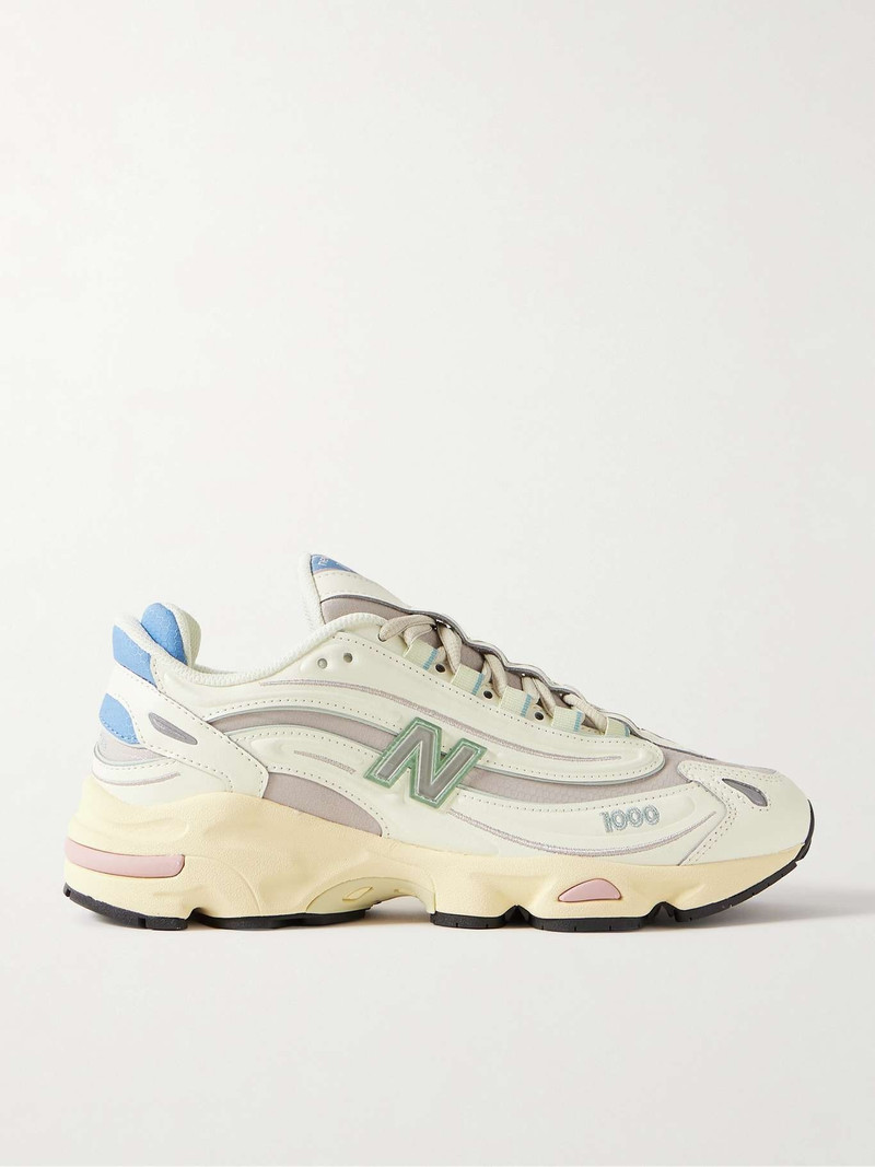 1000 rubber-trimmed leather and ripstop sneakers - 1