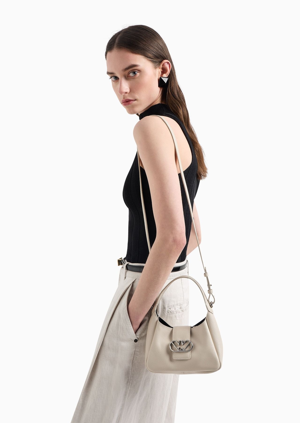 Leather hobo handbag with eagle buckle - 13