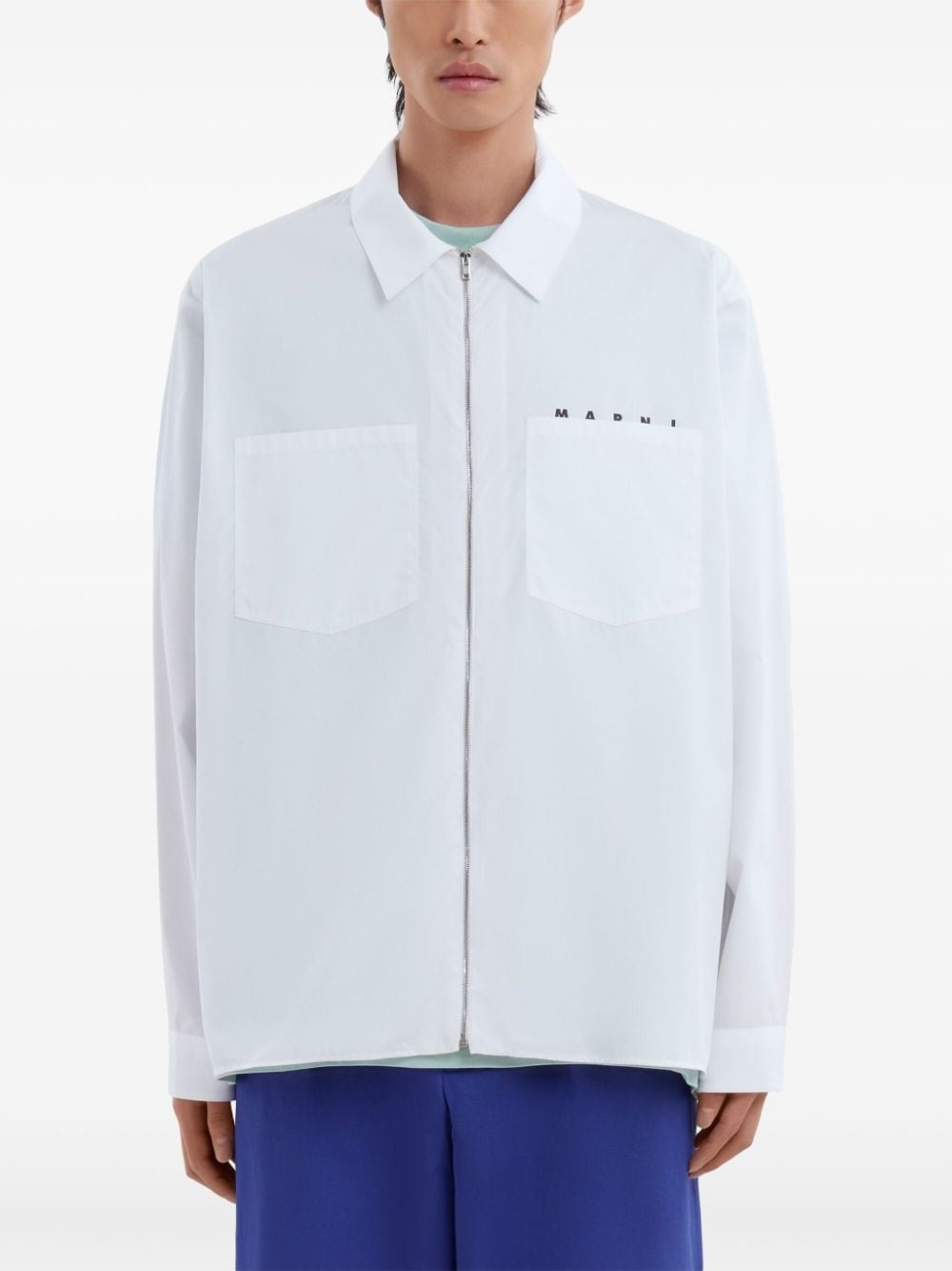 logo-print zip-up cotton shirt - 2