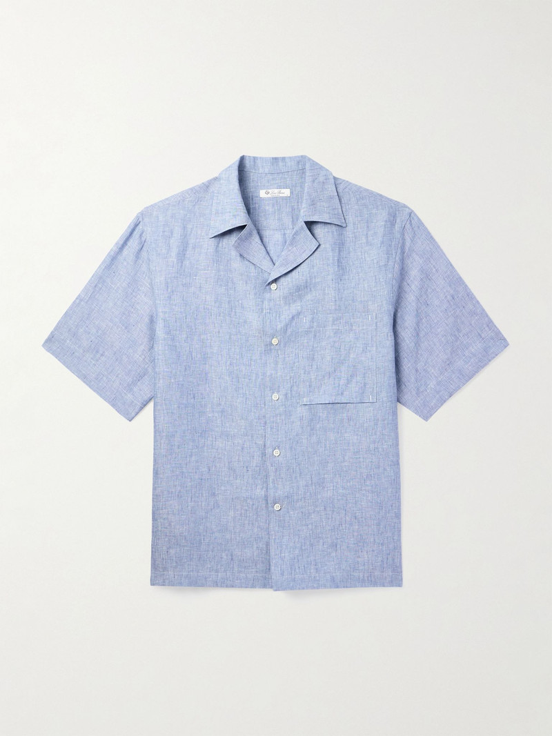 Federico Camp-Collar Linen Shirt Blue 1