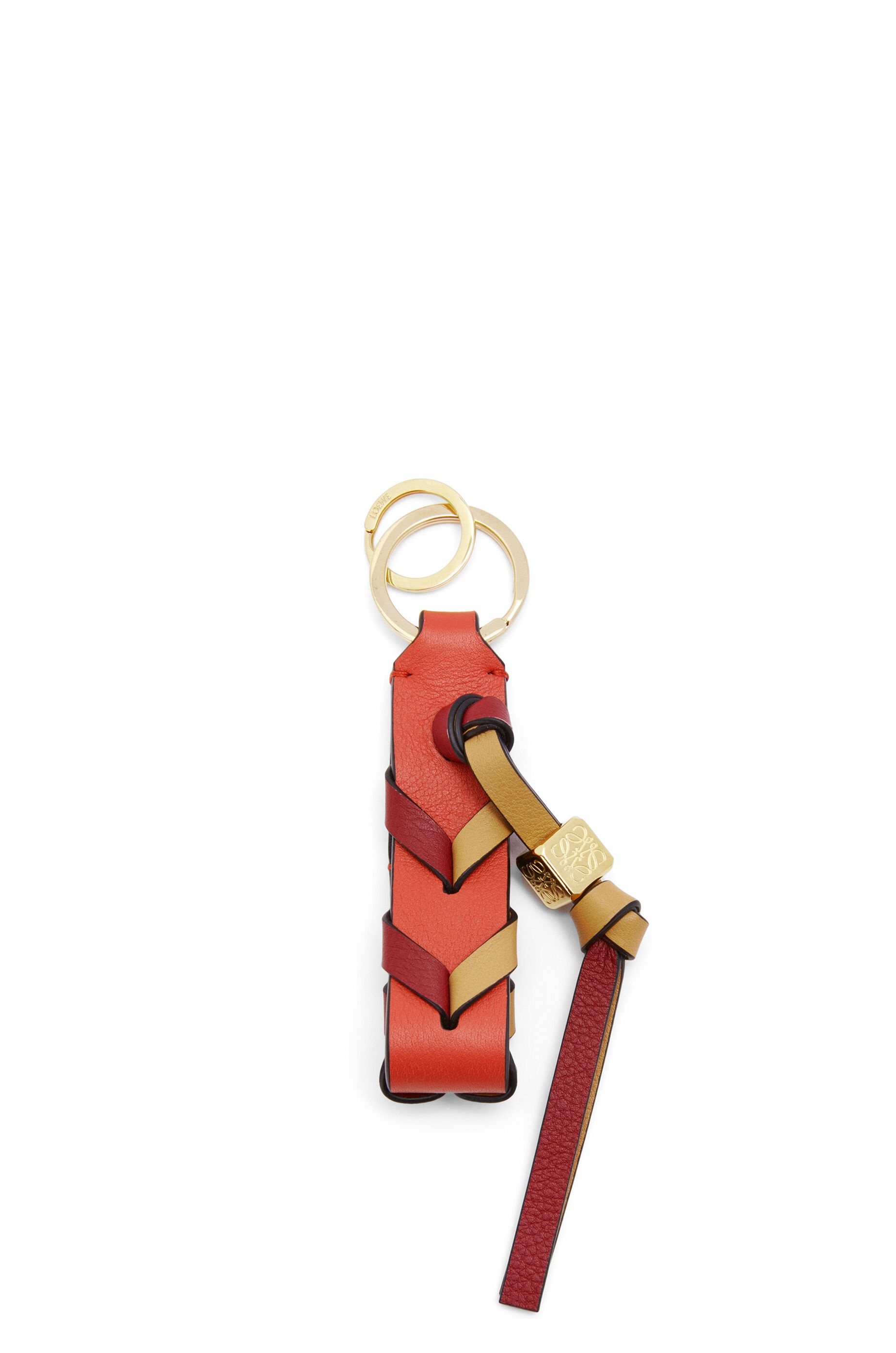 Braided strap keyring in calfskin and brass - 1