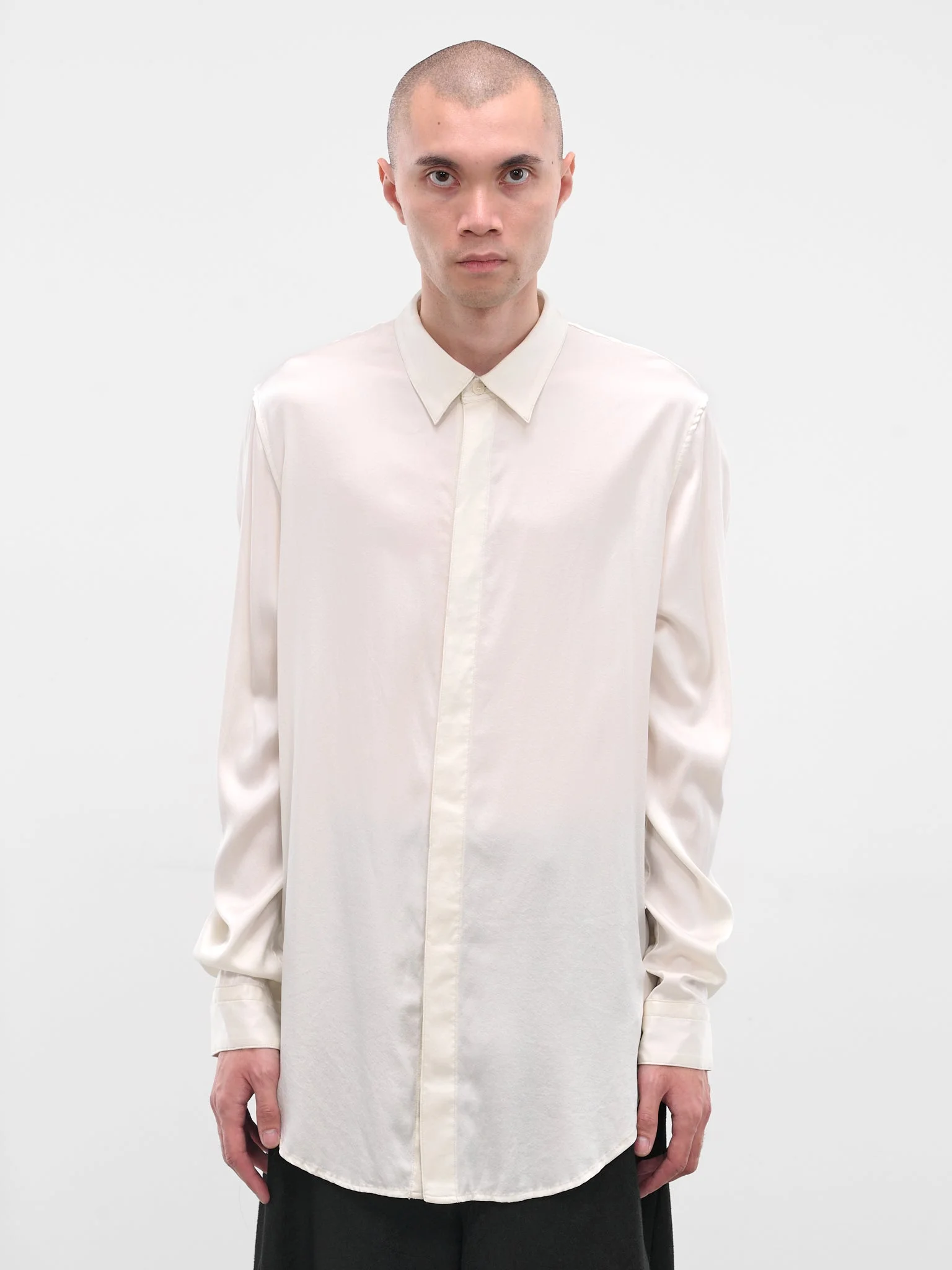 Off-White Silk Button-Up Shirt - 1