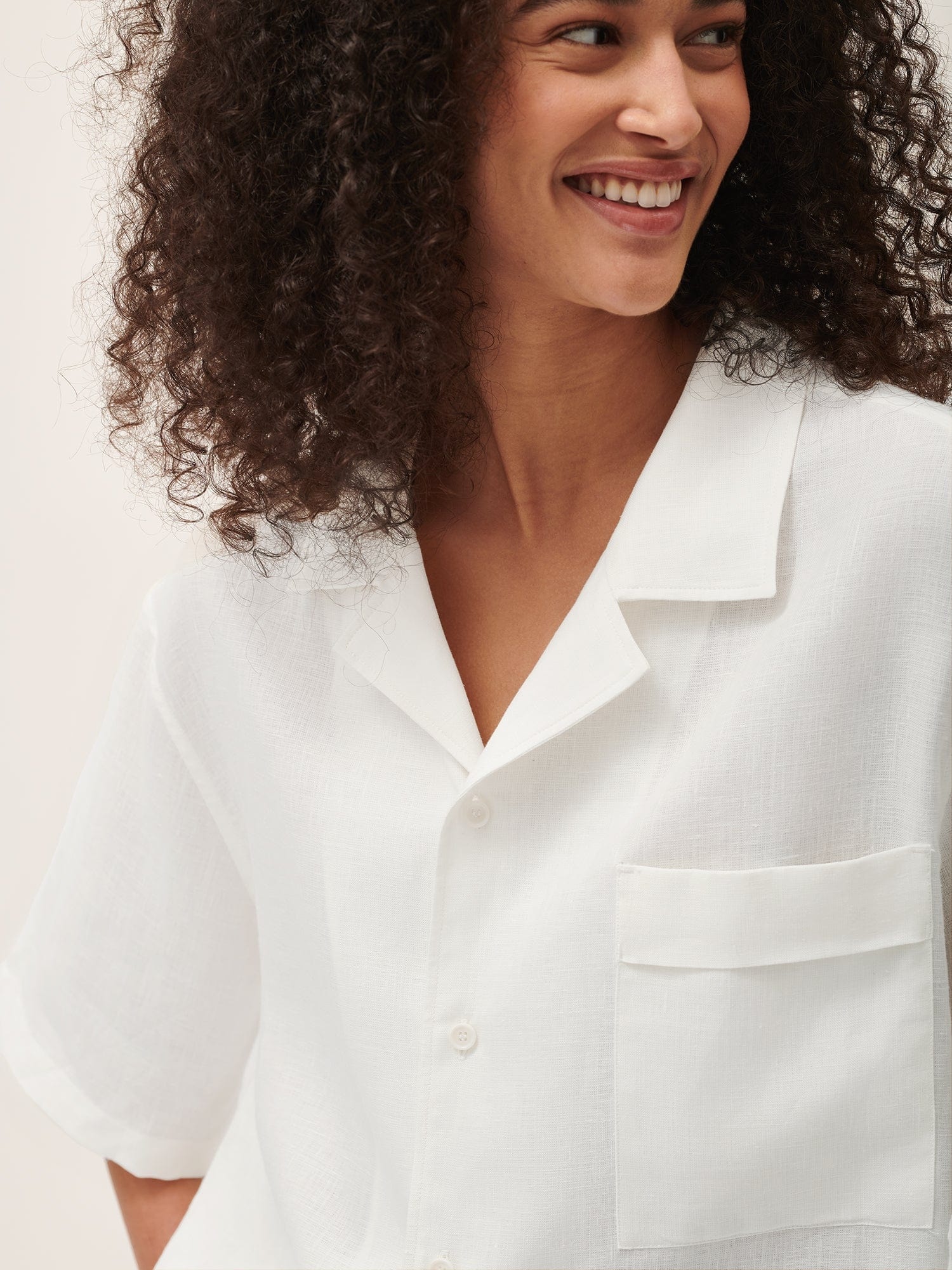 Womens DNA Aloe Linen Camp Collar Shirt - Off-White - 4