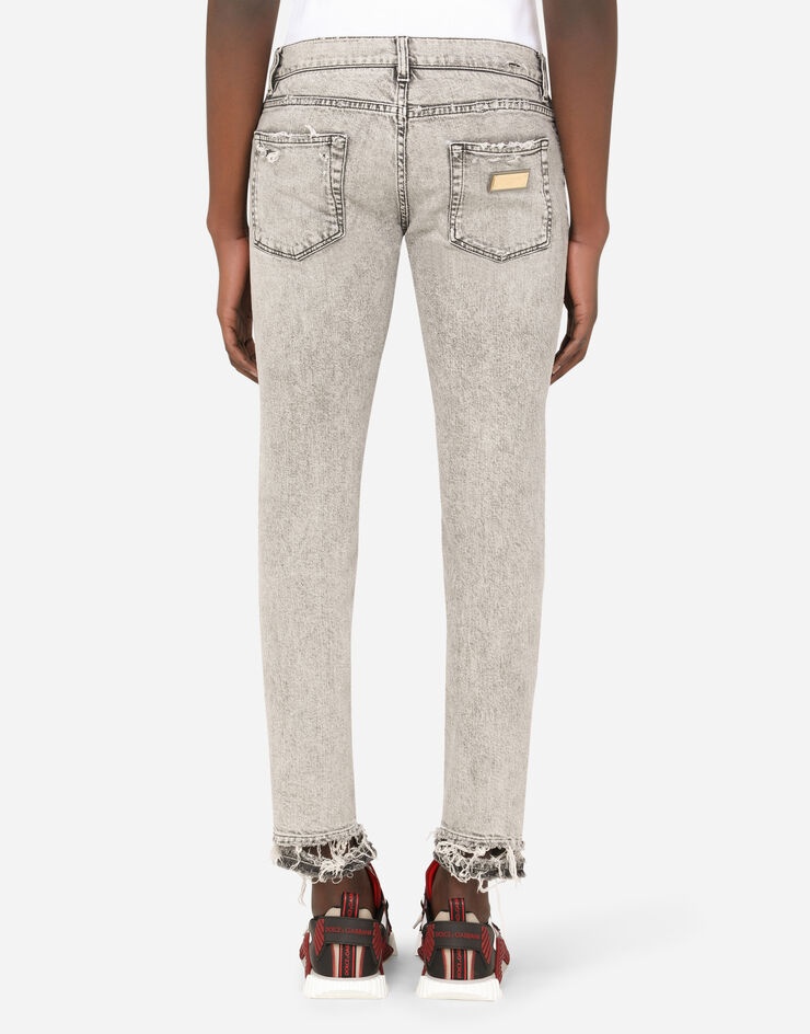 Gray skinny stretch jeans with ripped hems - 2