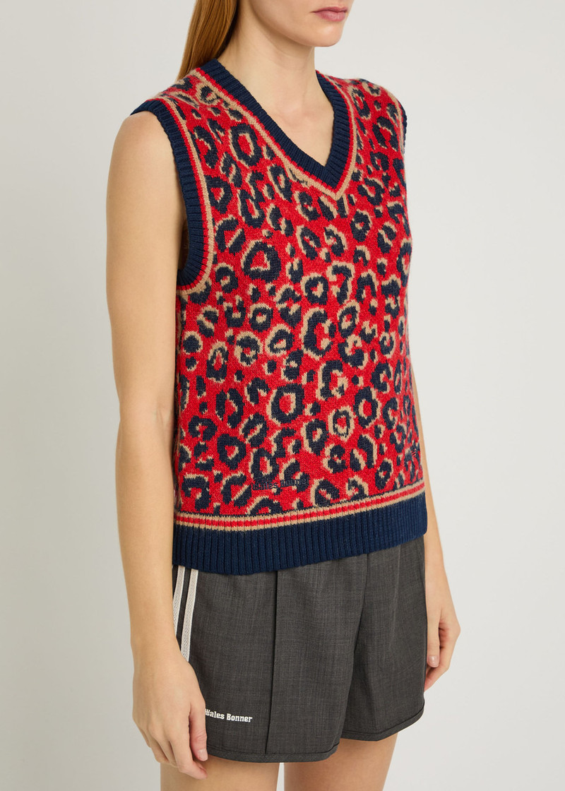 WALES BONNER Adidas X Wales Bonner X Wales Bonner Leopard-intarsia Knit Vest outlook