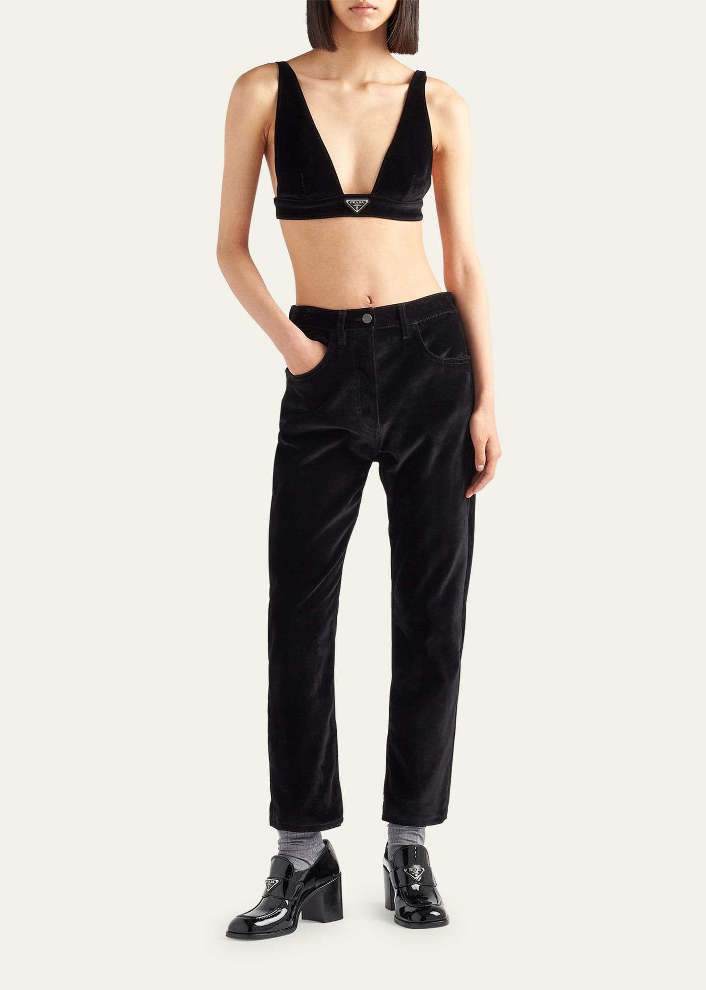 Velvet Denim Plunging Crop Top - 2
