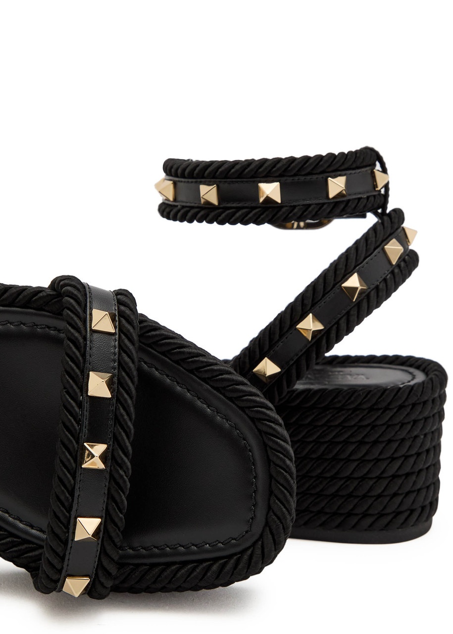 Valentino Rockstud Torchon Silk Espadrille Wedge Sandals - 4