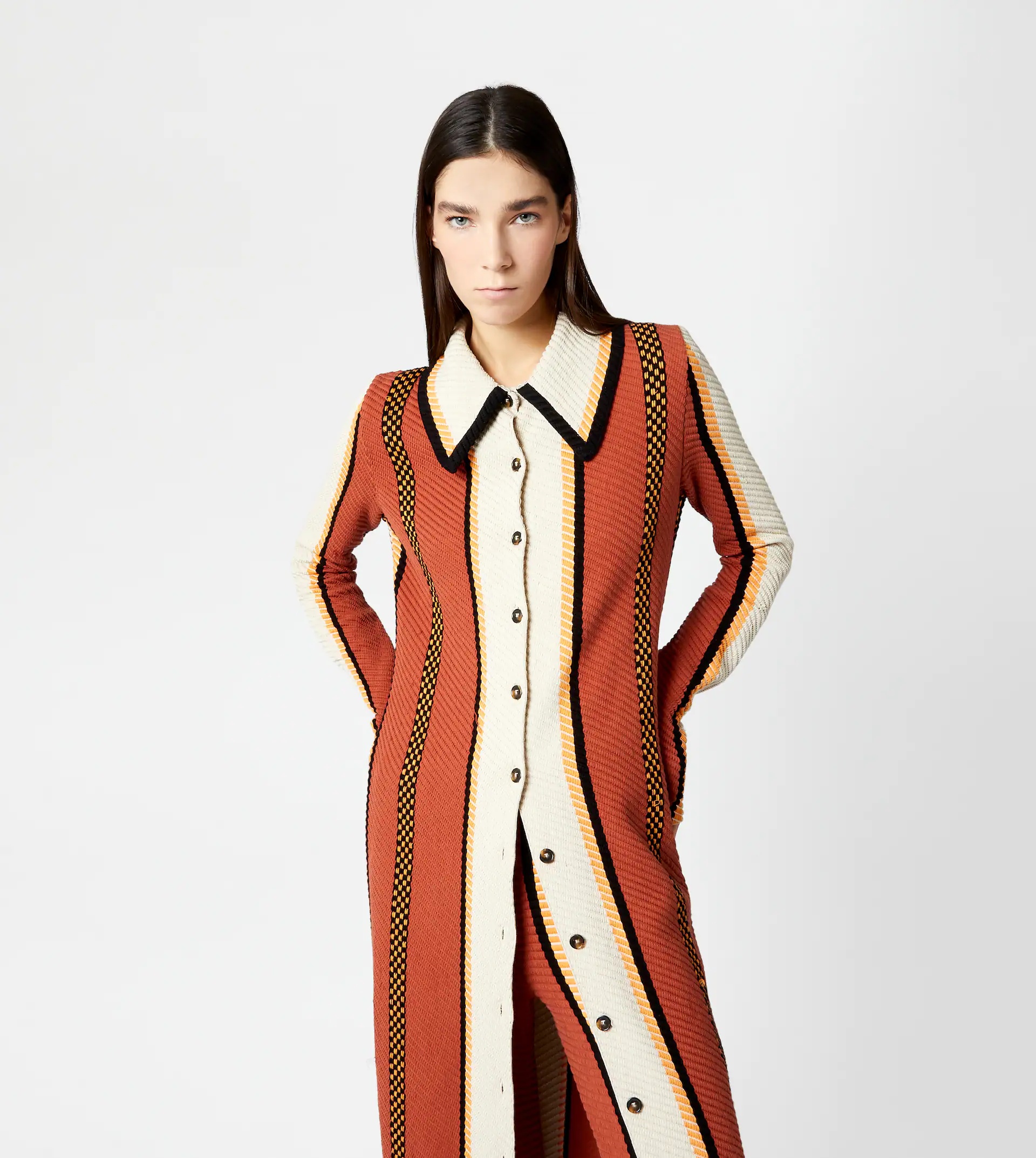 MAXI CARDIGAN IN COTTON WITH FRINGES - OFF WHITE, ORANGE, YELLOW - 7