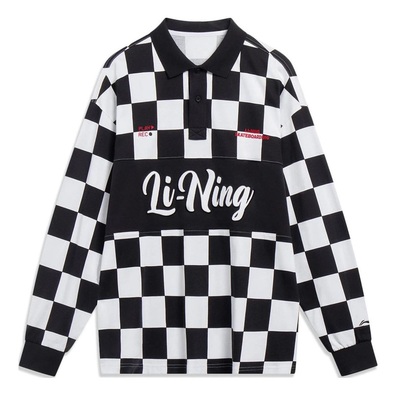 Li-Ning Checkerboard Graphic Long Sleeve Polo Shirt 'Black White' APLT013-1 - 1