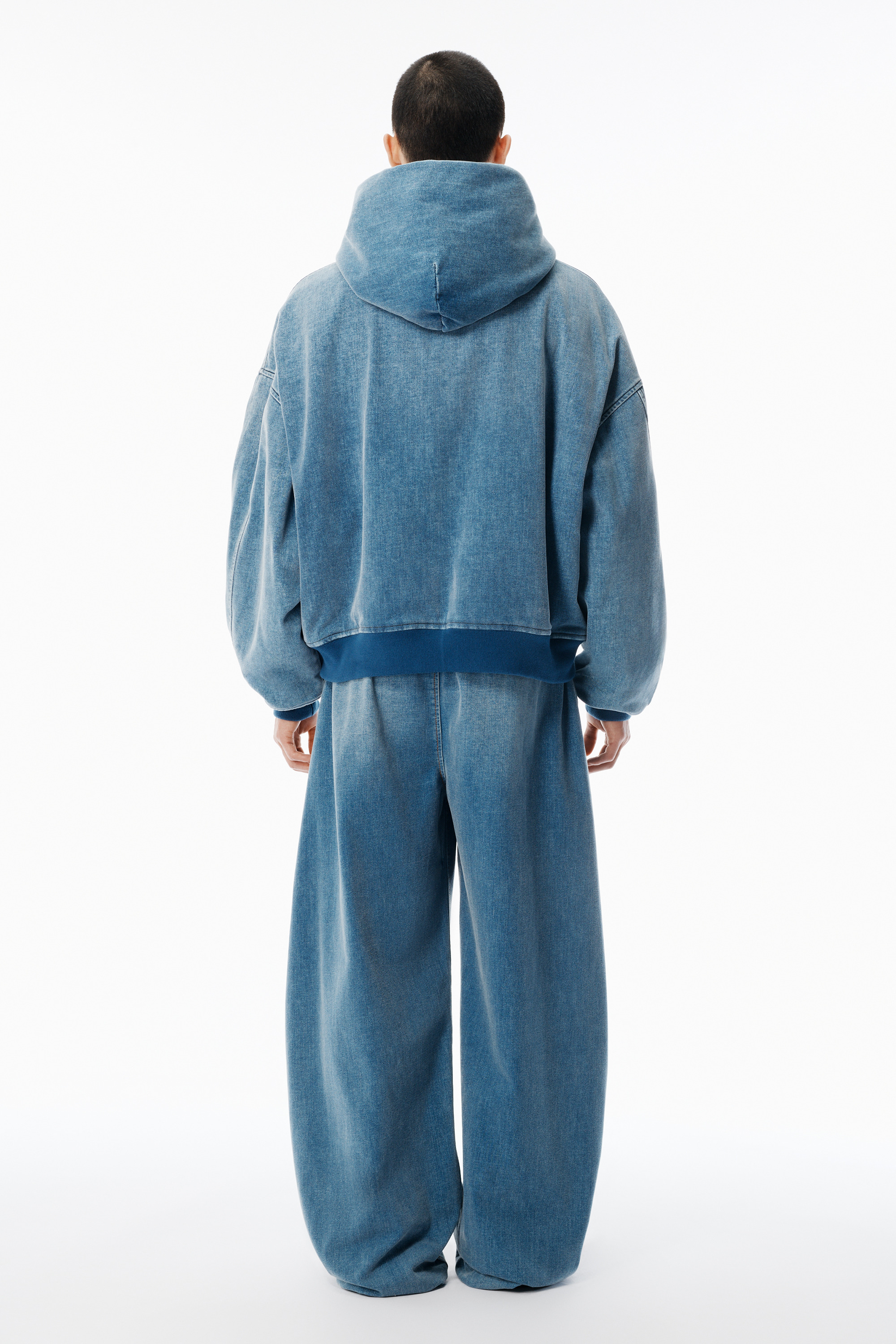 Light Blue Brushed Denim Oversized Hoodie - 4