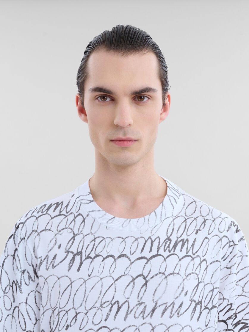 WHITE ORGANIC COTTON T-SHIRT WITH MARNI SCRIBBLE MOTIF - 4