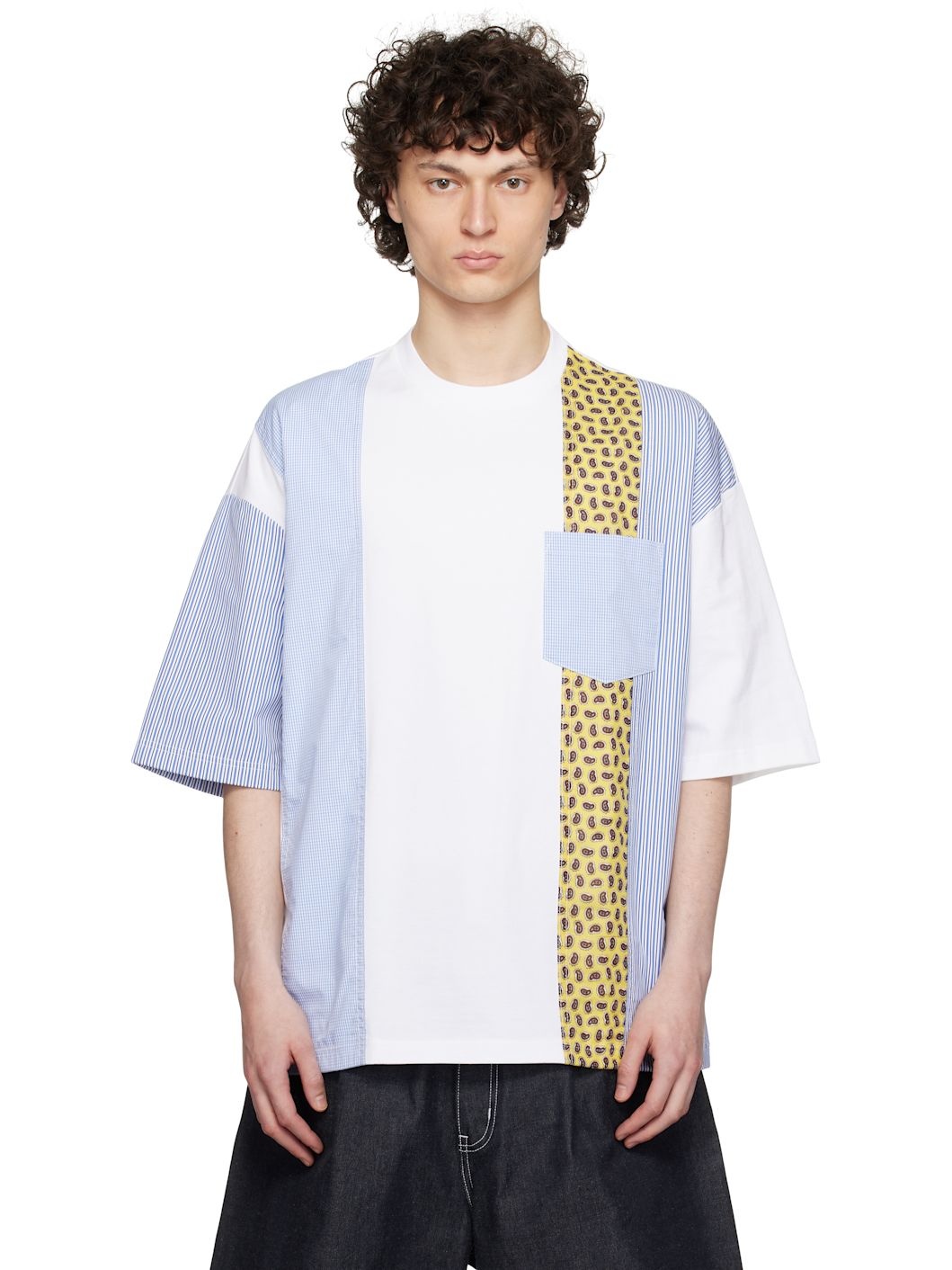 White Multi Fabrics Mix T-shirt - 1