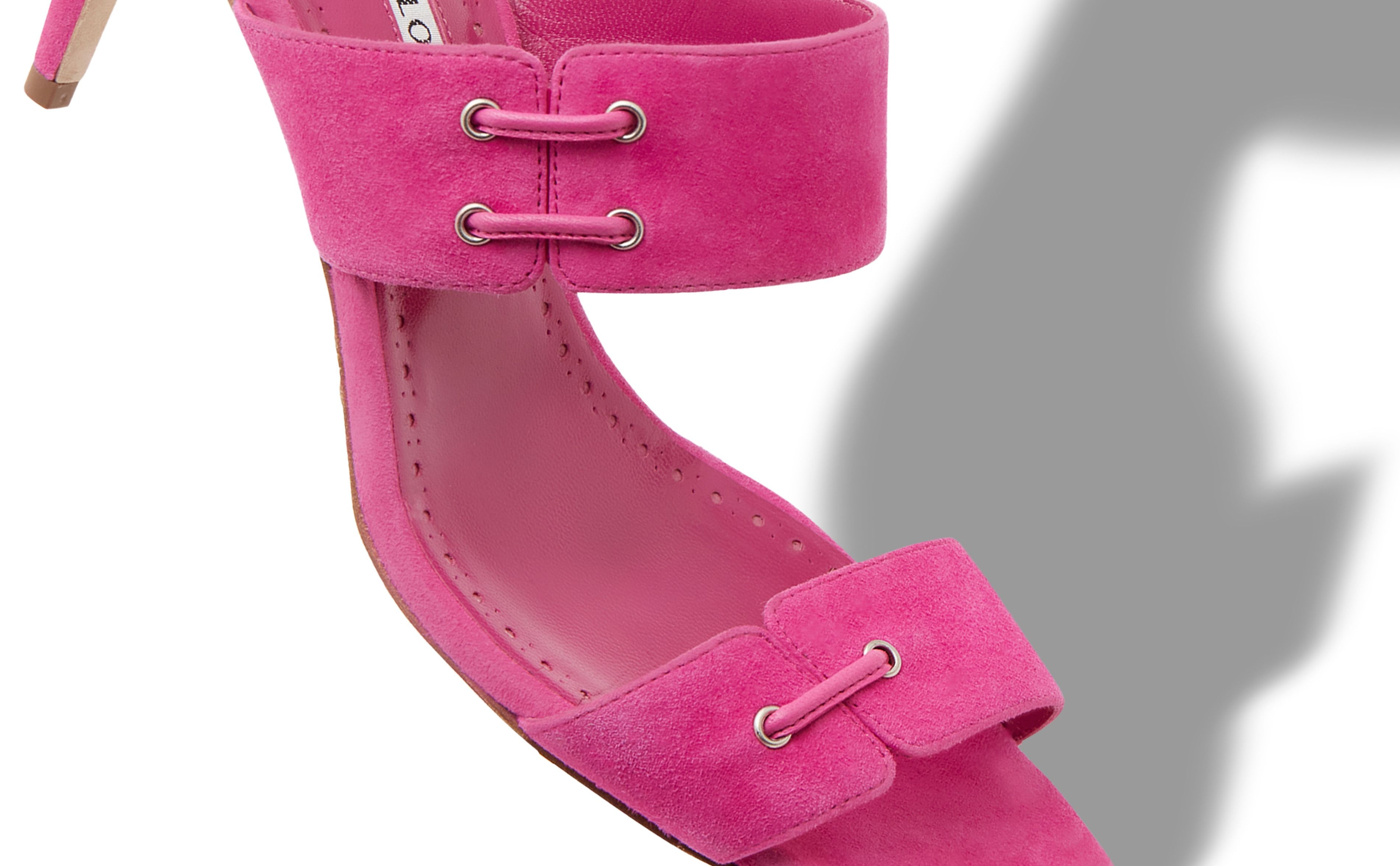 Bright Pink Suede Lace Detail Mules - 4