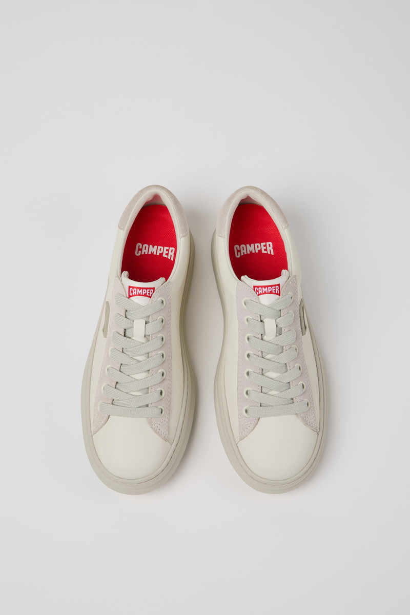 White Leather and Nubuck Sneakers for Women. 4