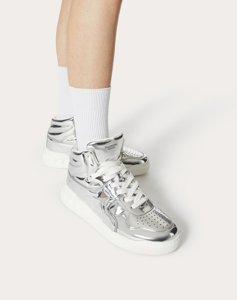 Valentino ONE STUD MID-TOP SNEAKER IN MIRROR-FINISH SYNTHETIC FABRIC outlook