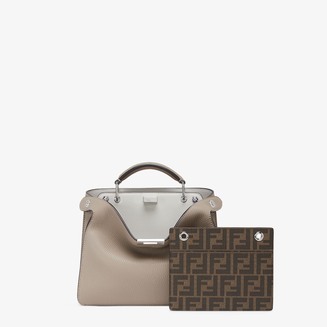 Small Peekaboo ISeeU bag made of beige Cuoio Romano leather. The interior is organized into two comp - 2