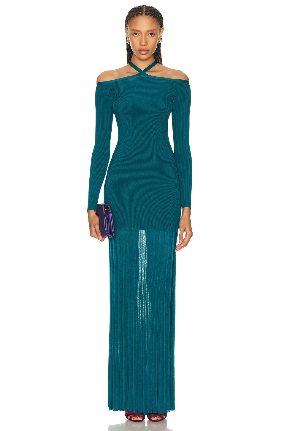 Off-The-Shoulder Long Sleeve Knit Gown - 1