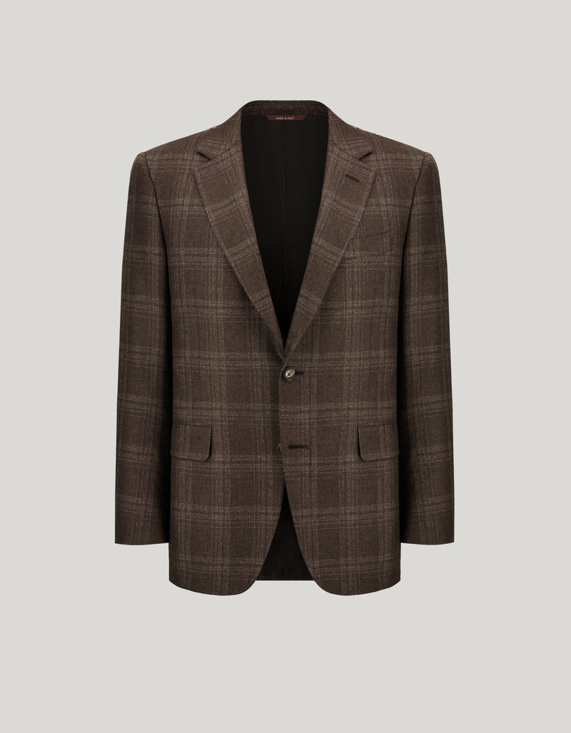 LIGHT BLUE AND BROWN OVERCHECK BLAZER IN SILK AND CASHMERE 1