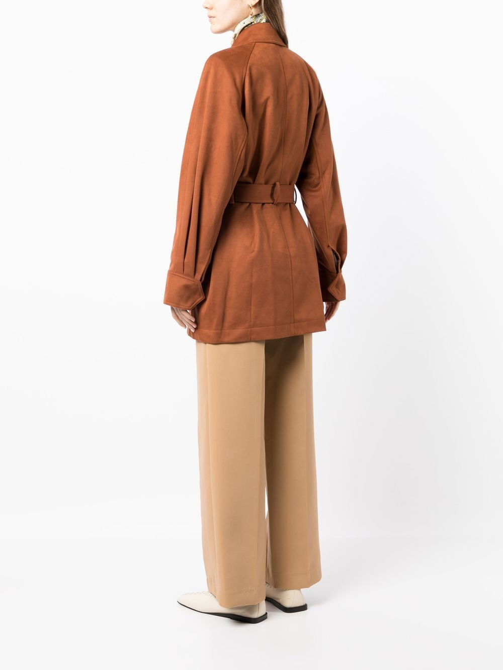 check-print belted leather jacket - 4