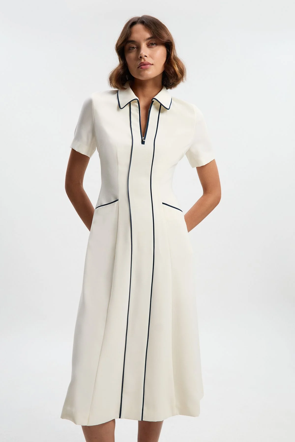 Tailored Crepe Tipped Tailored Midi Shirt Dress - 1