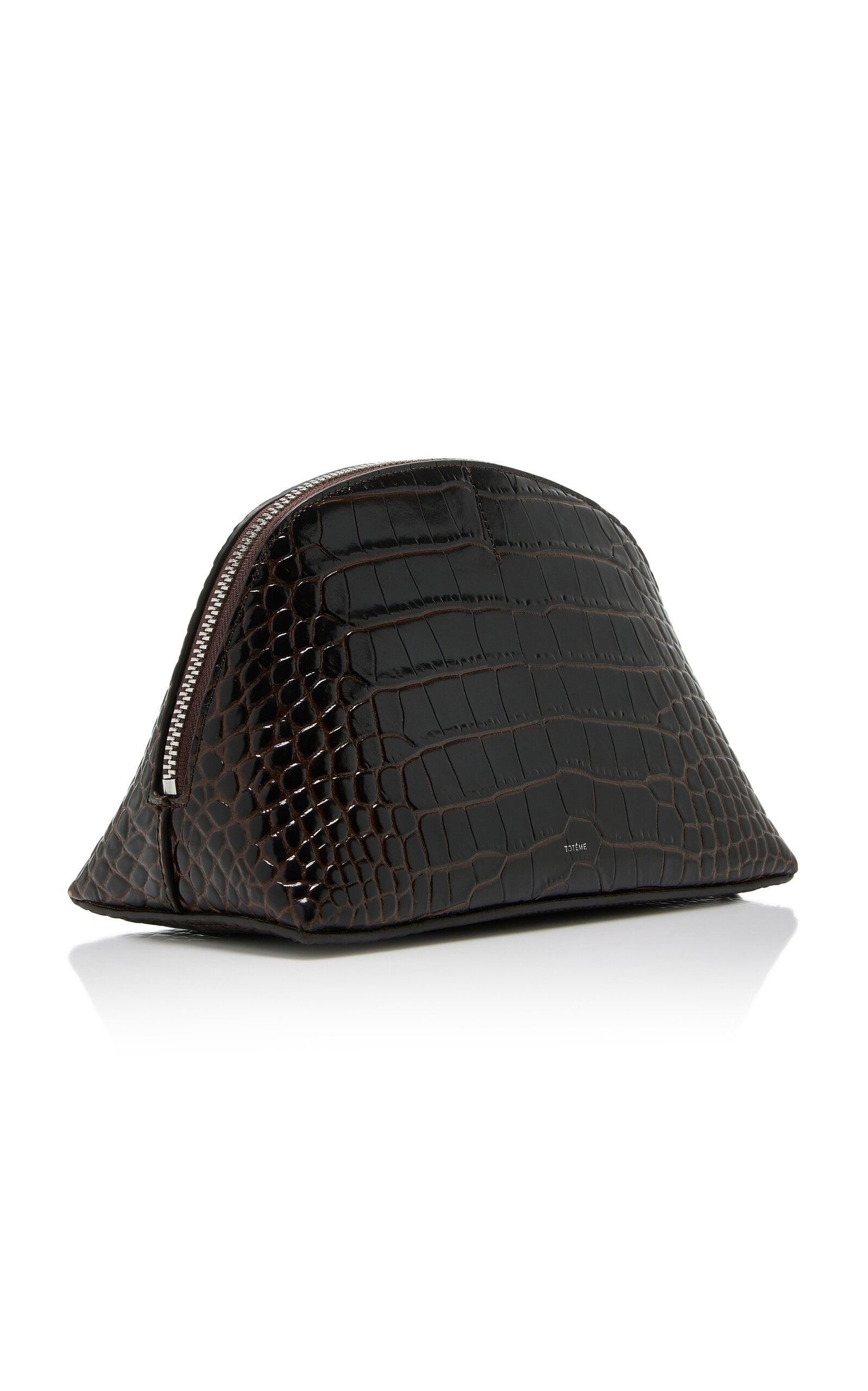 Croc-Embossed Leather Pouch brown - 3