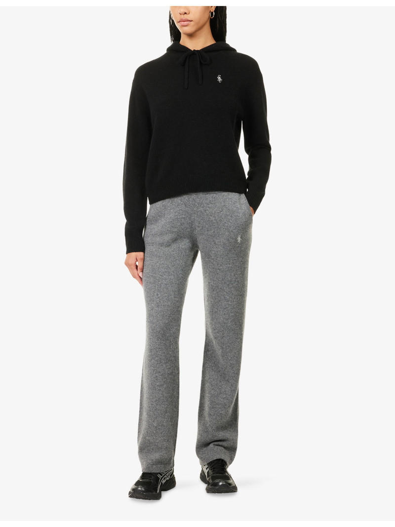 Sporty & Rich Emblem-Embroidered Cashmere-Blend Hoody outlook