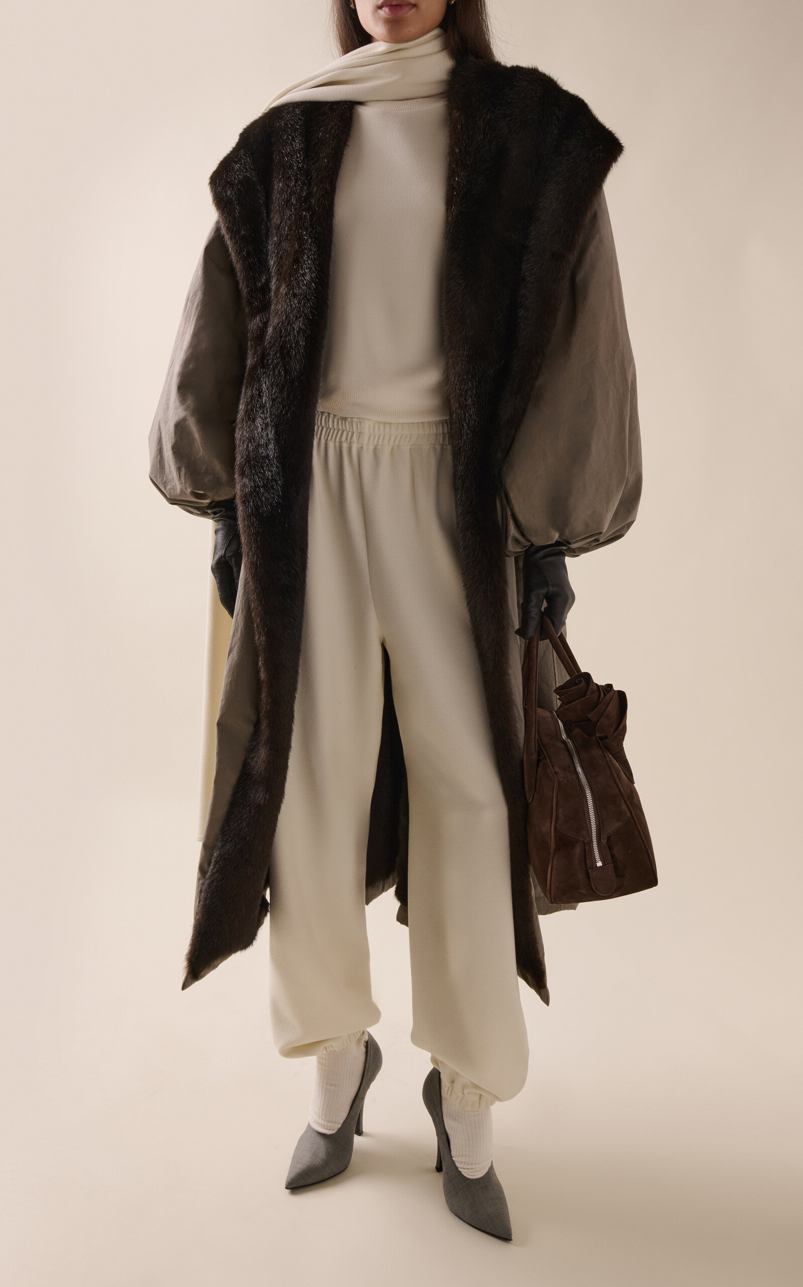 Scarf-Neck Cotton Sweatshirt ivory - 4
