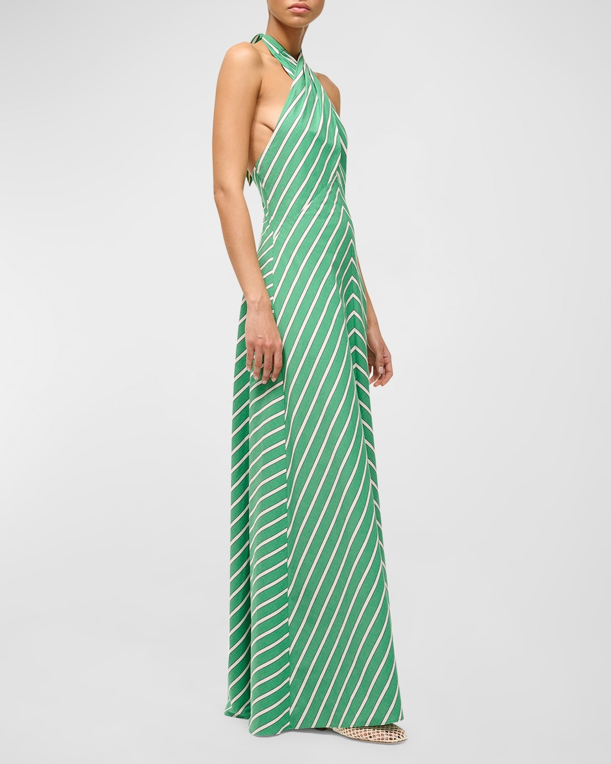 Dawn Tie-Neck Striped Maxi Crossover Halter Dress - 4