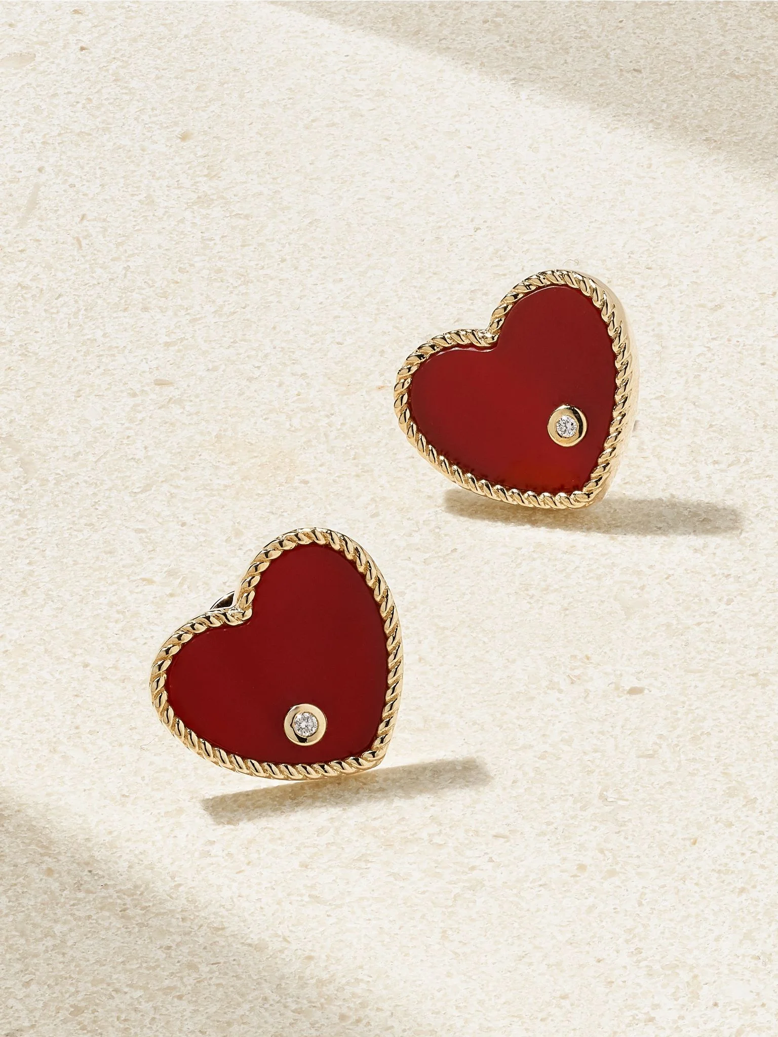 Cœur 9-karat gold, agate and diamond earrings Red - 1