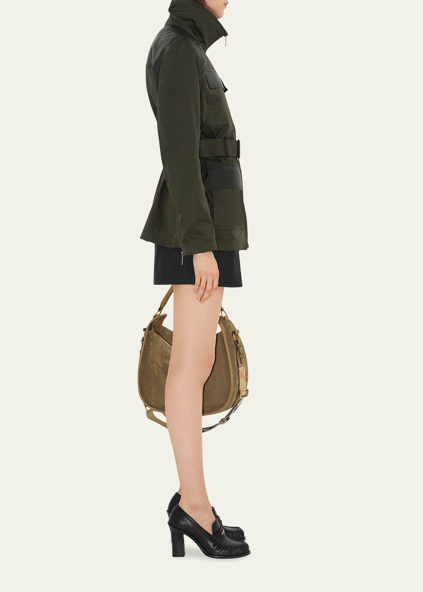 Military Jacket with Leather Details - 4