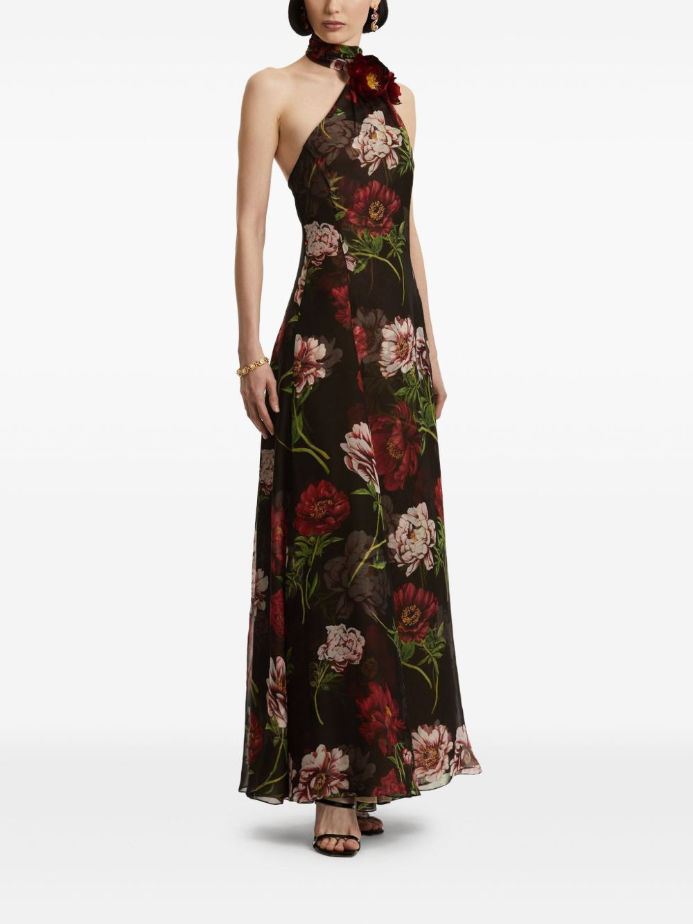 floral-print one-shoulder maxi gown - 3