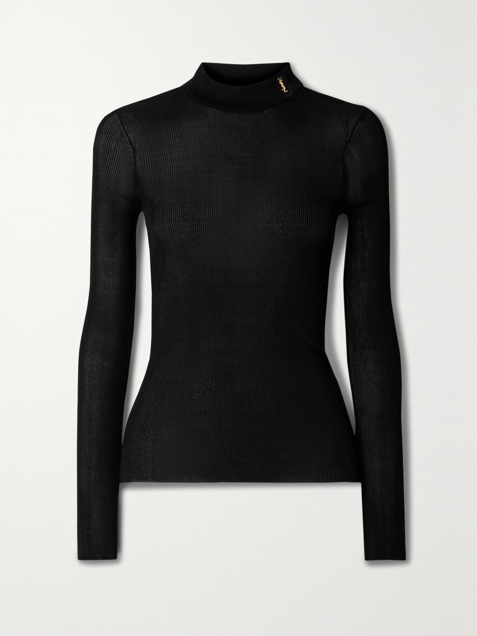 Ribbed silk turtleneck top Black - 1