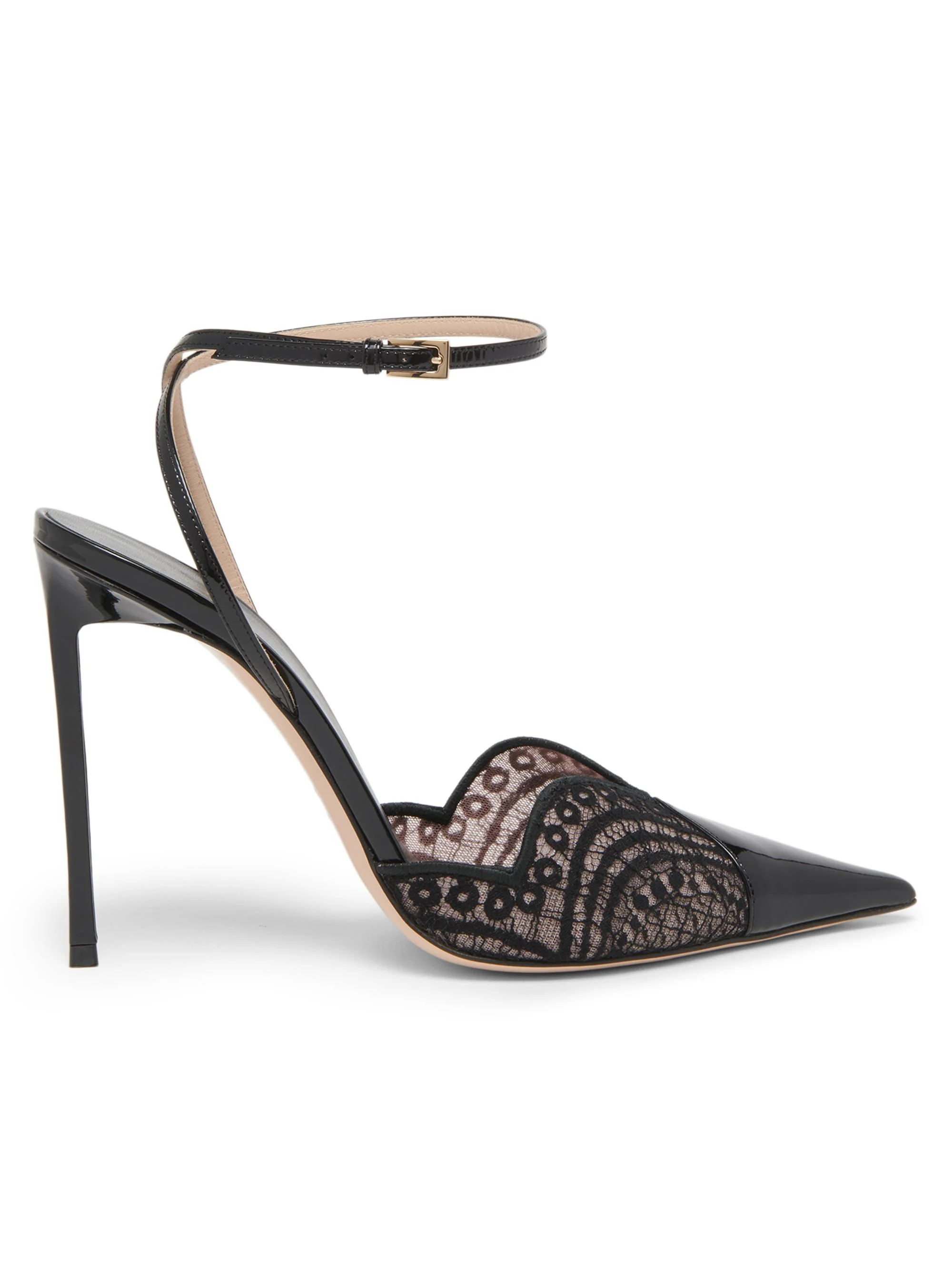 Women's 105MM Patent Leather & Lace Pumps - Black - 1