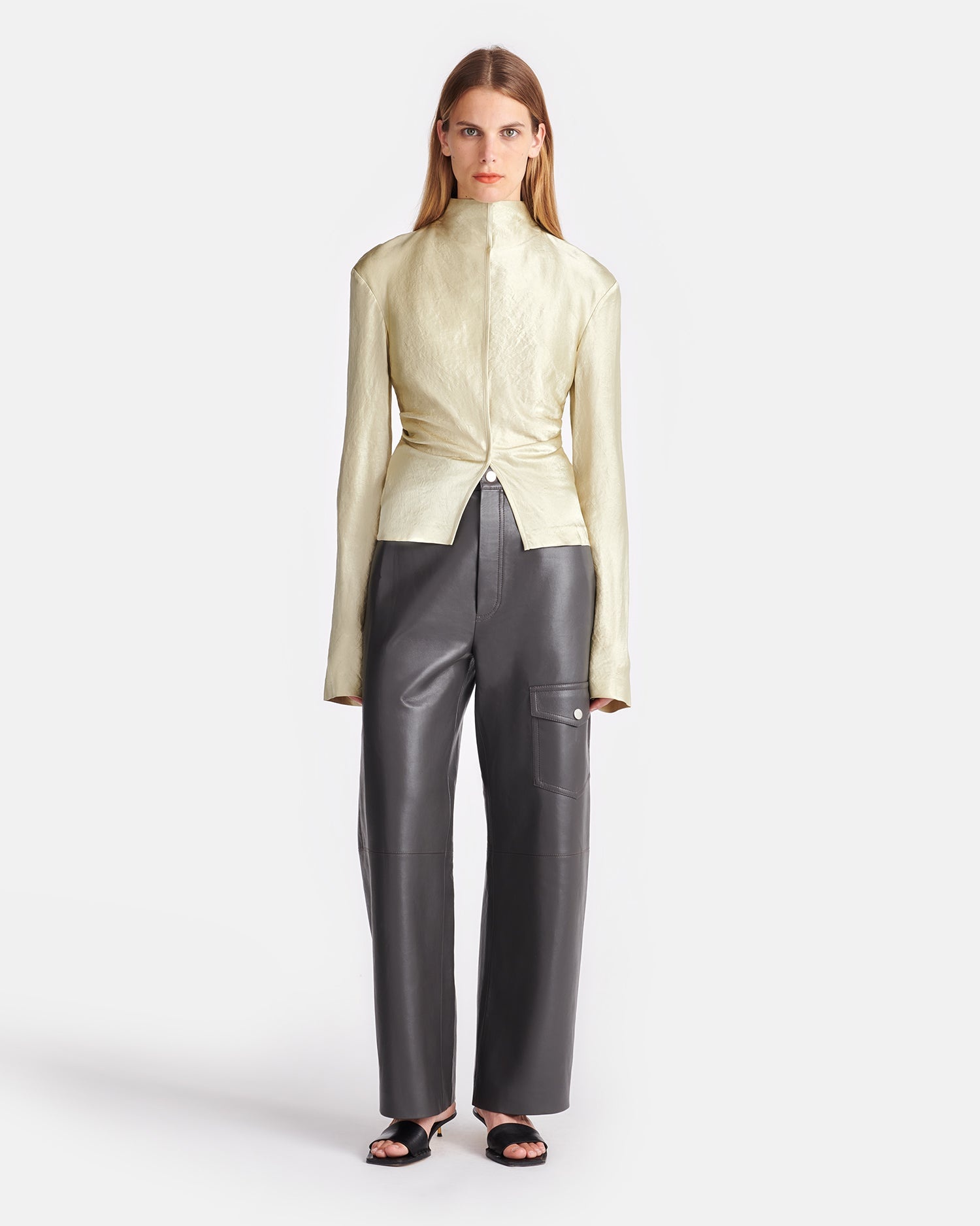Crinkled-Satin Turtleneck Top - 3